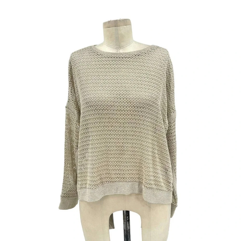 Generation Love Metallic Gold Open Knit Mesh Pullover Sweater Size XS/S